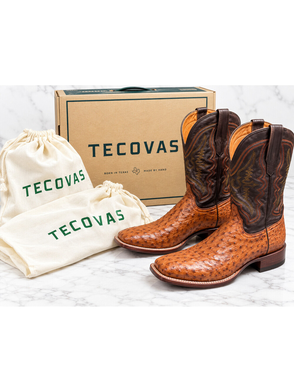 Tecovas The Emmitt II Pecan Ostrich Cowboy Boots Men’s 12.5 D Full Quill NWT$675